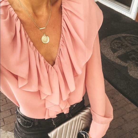 Blushing Beauty Cascading Ruffle Blouse - Picture 2 of 3